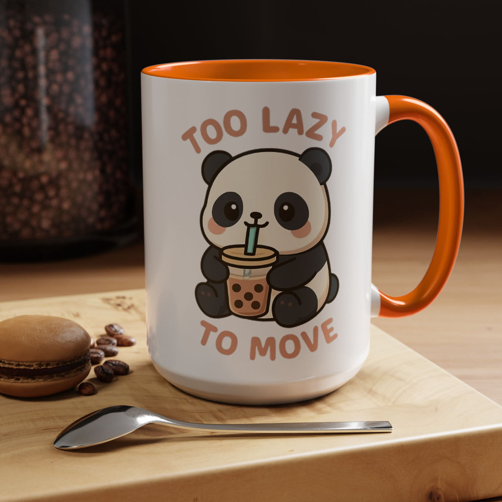 Cute Panda Accent Coffee Mug - Too Lazy to Move, Gift for Panda Lovers, Funny Tea Cup, Kawaii Kitchen Decor, Cozy Morning Mug 15oz Orange Mug