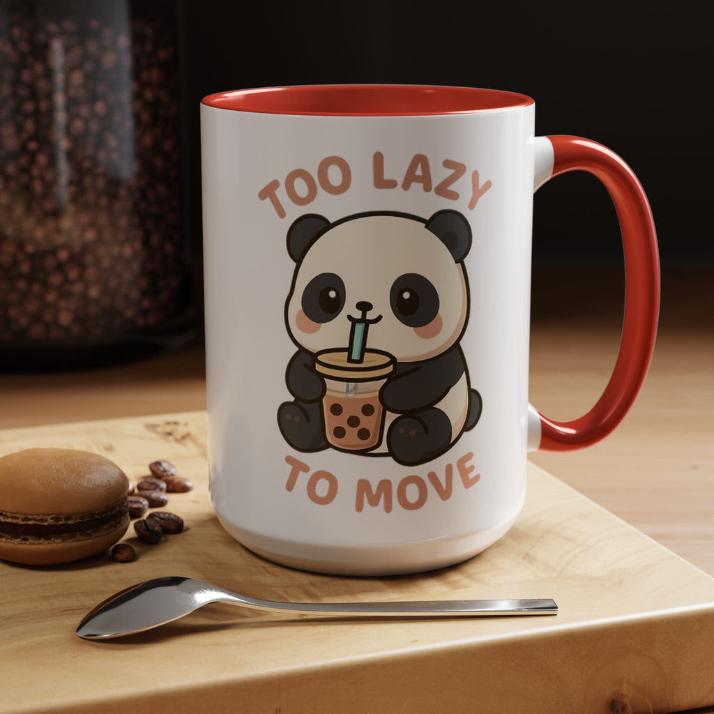 Cute Panda Accent Coffee Mug - Too Lazy to Move, Gift for Panda Lovers, Funny Tea Cup, Kawaii Kitchen Decor, Cozy Morning Mug 15oz Orange Mug